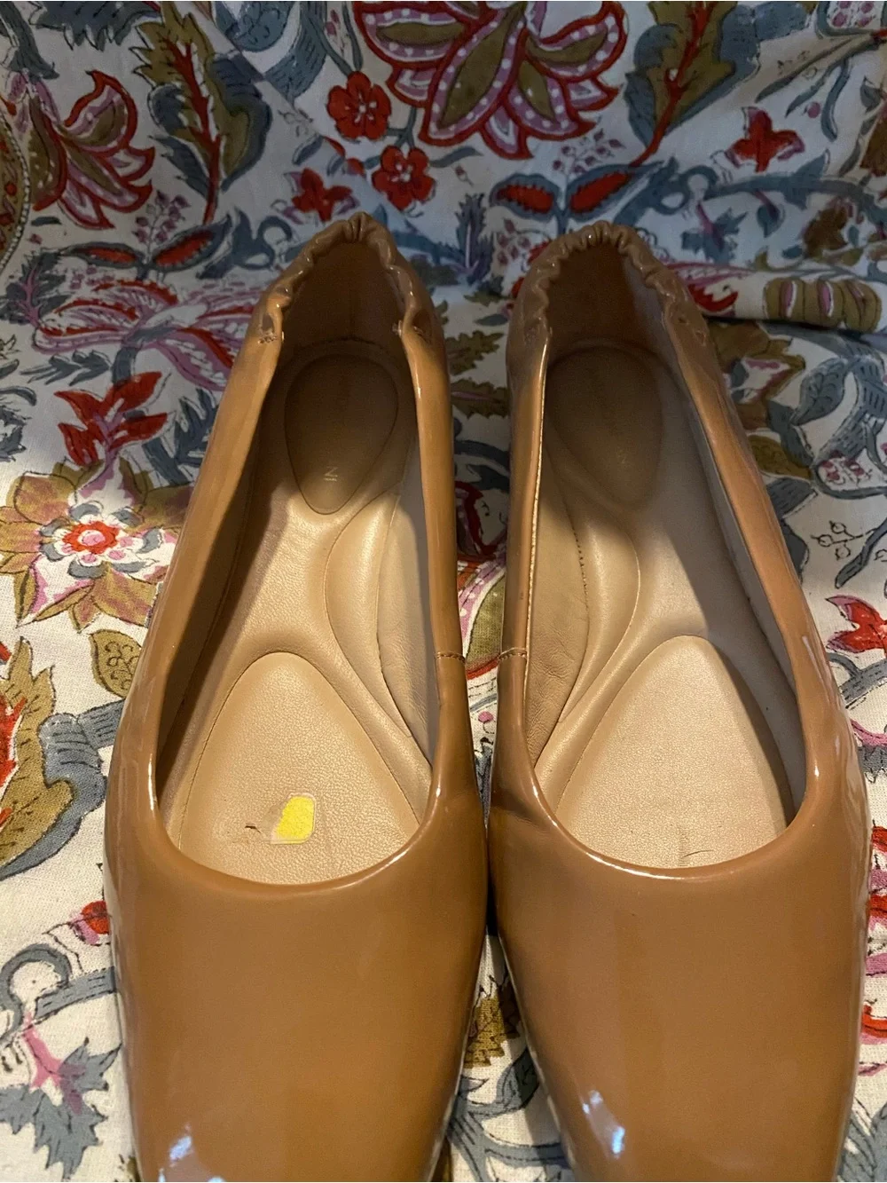 ANTONIO MELANI Patent Tan Square-Toe Ballet Flats